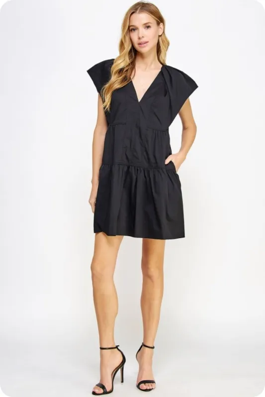 Black Shoulder Statement Poplin Dress sold by Pinkblush