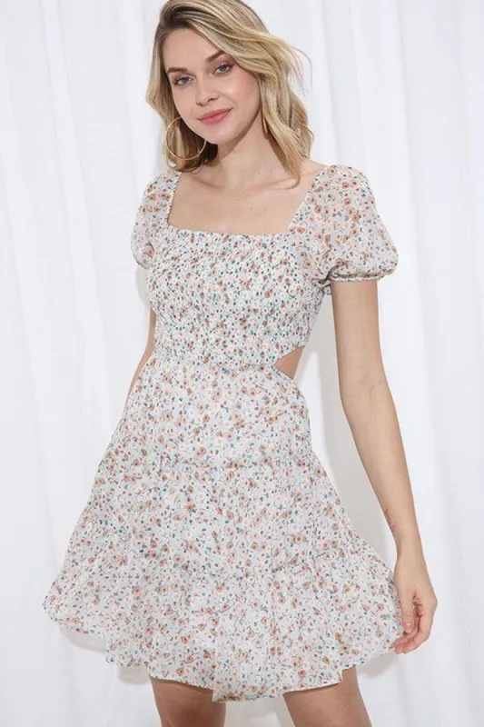 Mint Multi Ditsy Print Cut-Out Dress sold by Pinkblush