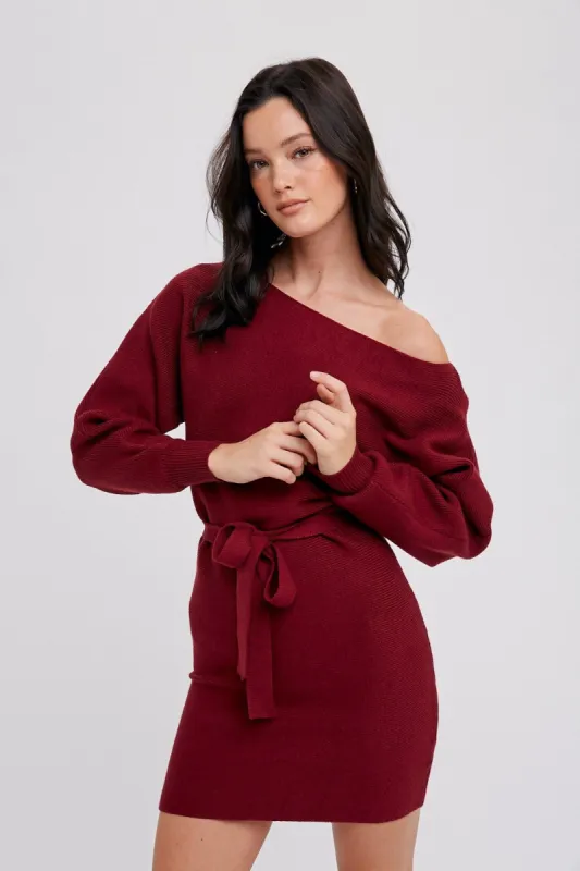 Wine Boatneck Sweater Dress sold by Pinkblush