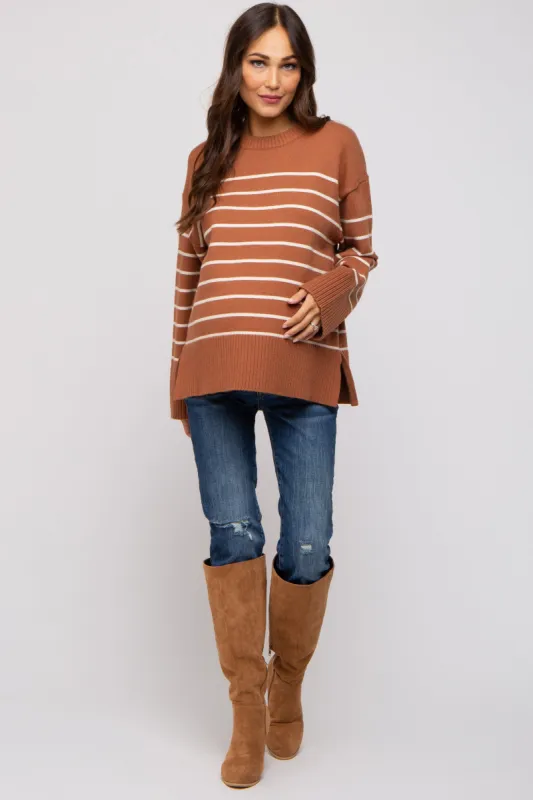 Camel Striped Maternity Sweater sold by Pinkblush