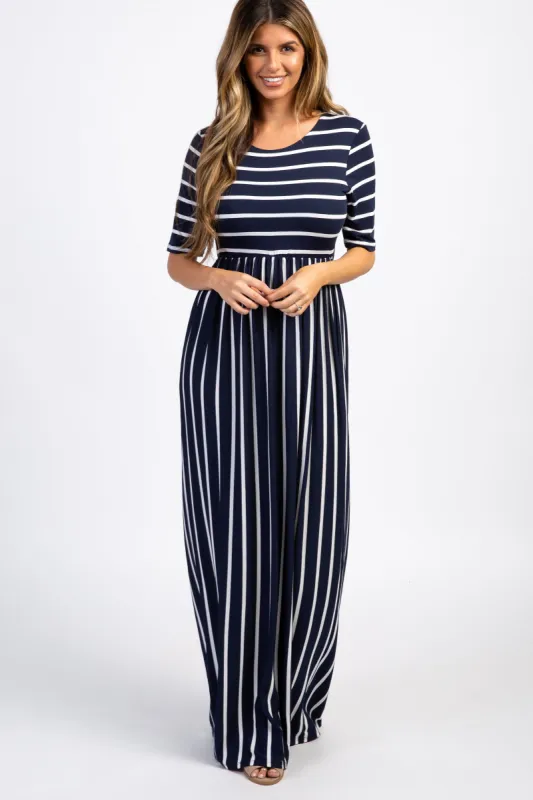 PinkBlush Navy Blue Striped Half Sleeve Maxi Dress sold by Pinkblush
