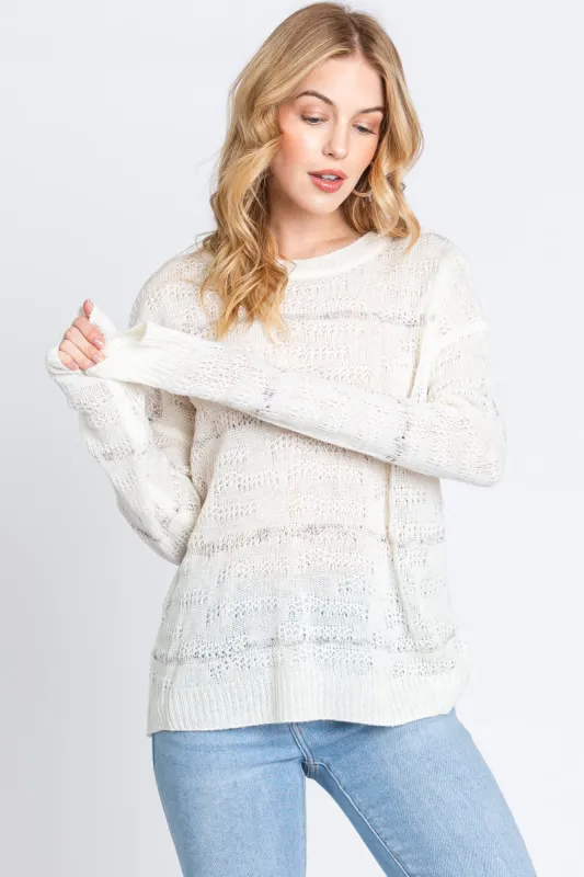 Ivory Striped Open Knit Top sold by Pinkblush