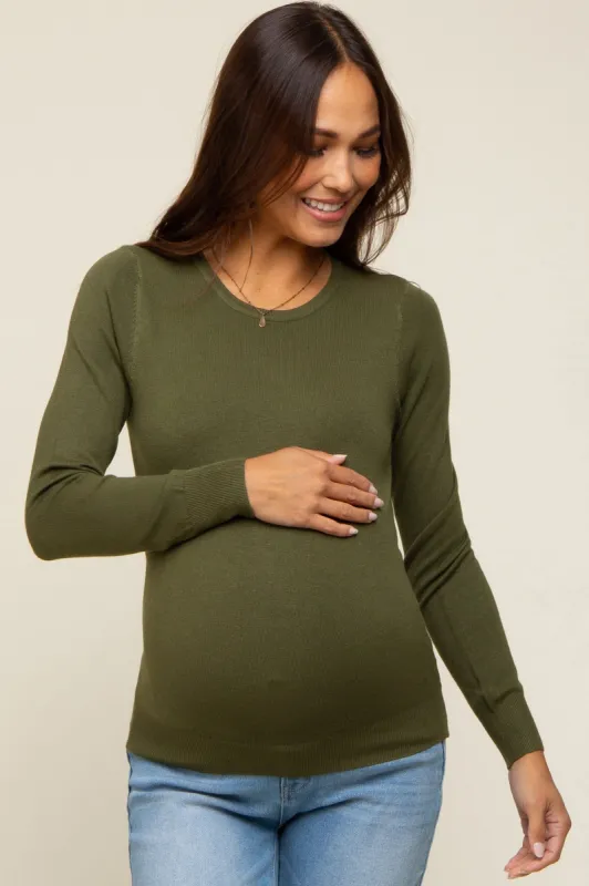 Olive Knit Long Sleeve Maternity Top sold by Pinkblush