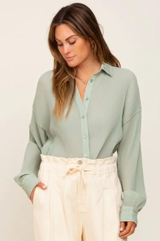 Light Olive Plisse Chiffon Blouse sold by Pinkblush