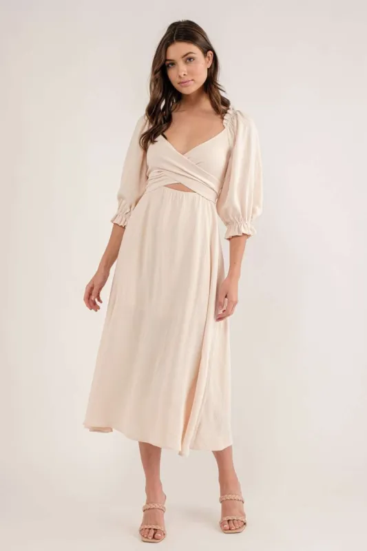 Ivory Cutout Midi Dress sold by Pinkblush
