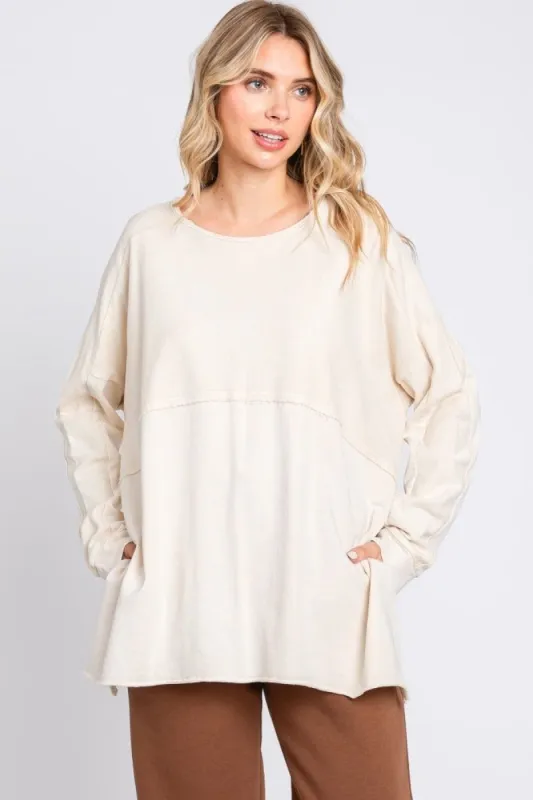 Cream Terry Cloth Raw Hem Top sold by Pinkblush