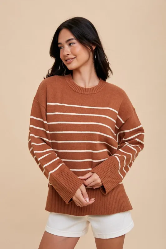 Camel Striped Sweater sold by Pinkblush