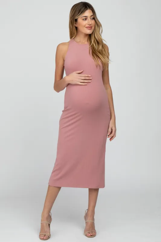 Pink Ribbed Cross Back Cutout Maternity Dress sold by Pinkblush