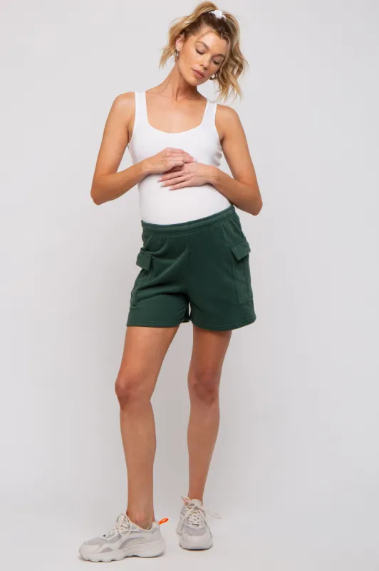 Forest Green Side Pocket Maternity Drawstring Sweat Shorts sold by Pinkblush