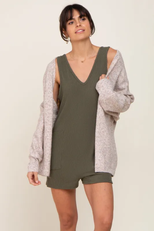 Olive Ribbed V-Neck Sleeveless Romper sold by Pinkblush