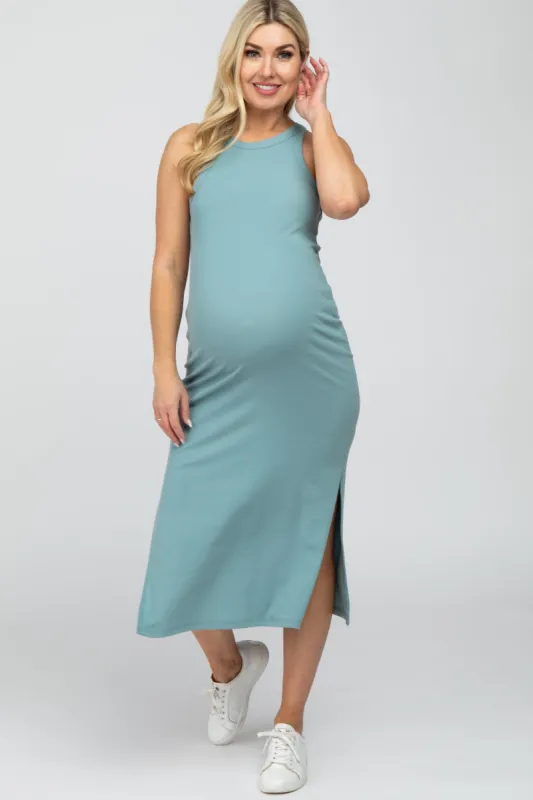 Mint Green Racerback Basic Maternity Midi Dress sold by Pinkblush