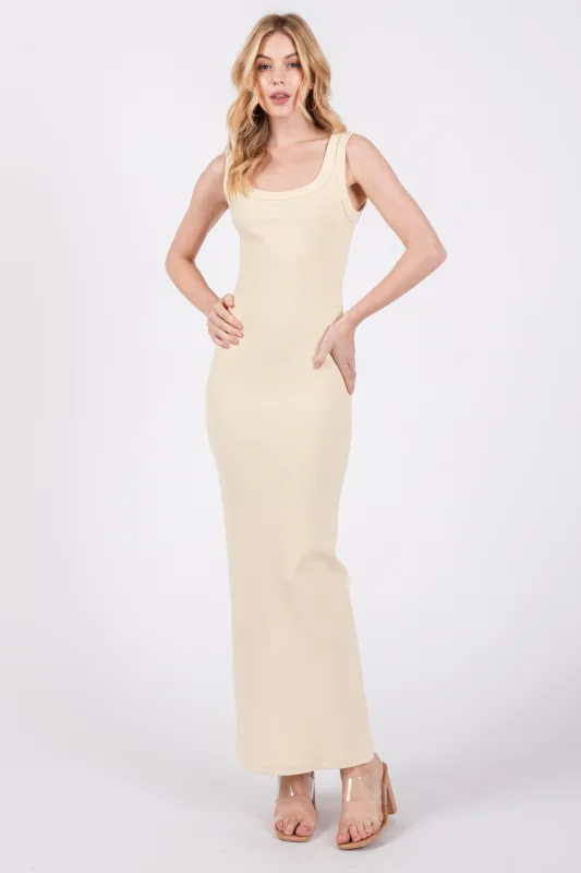 Cream Rib Knit Maxi Dress sold by Pinkblush