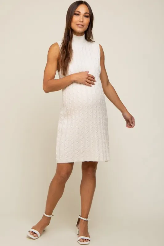 Cream Cable Knit Sleeveless Maternity Sweater Dress sold by Pinkblush