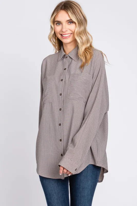 Charcoal Striped Oversized Button Up Top sold by Pinkblush
