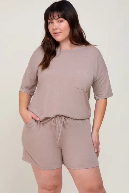 Taupe Pocket Front Plus Pajama Short Set sold by Pinkblush