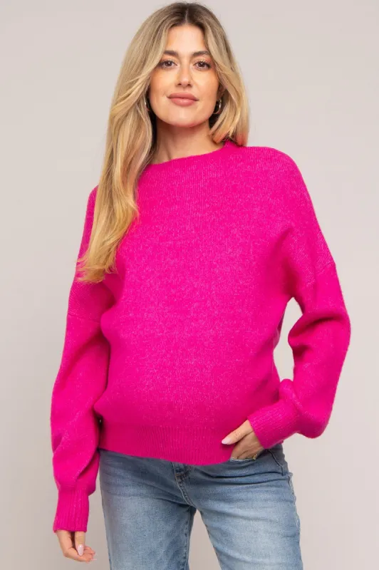 Fuchsia Bubble Sleeve Maternity Sweater sold by Pinkblush