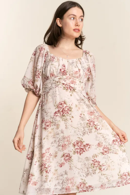 Cream Vintage Floral Print Dress sold by Pinkblush