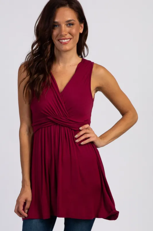 PinkBlush Burgundy Sleeveless Draped Front Nursing Top sold by Pinkblush