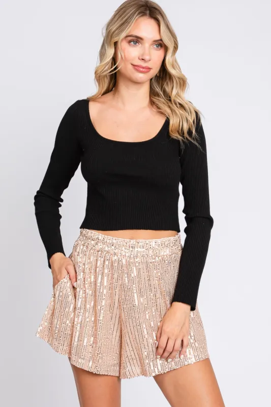Beige Sequin Shorts sold by Pinkblush