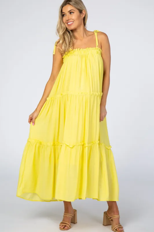 Yellow Tie Strap Ruffle Maternity Maxi Dress sold by Pinkblush