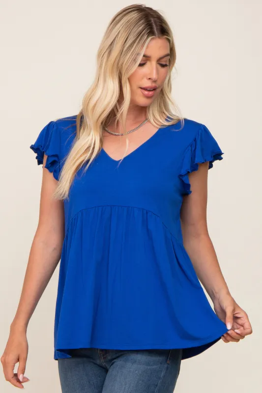Royal Flutter Sleeve V-Neck Top sold by Pinkblush