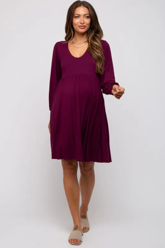Burgundy Long Puff Sleeve Maternity Dress sold by Pinkblush