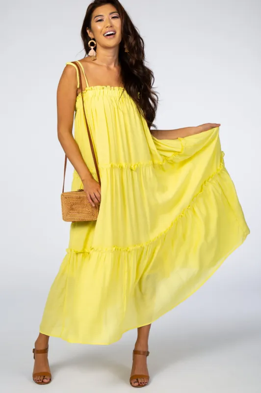 Yellow Tie Strap Ruffle Maxi Dress sold by Pinkblush