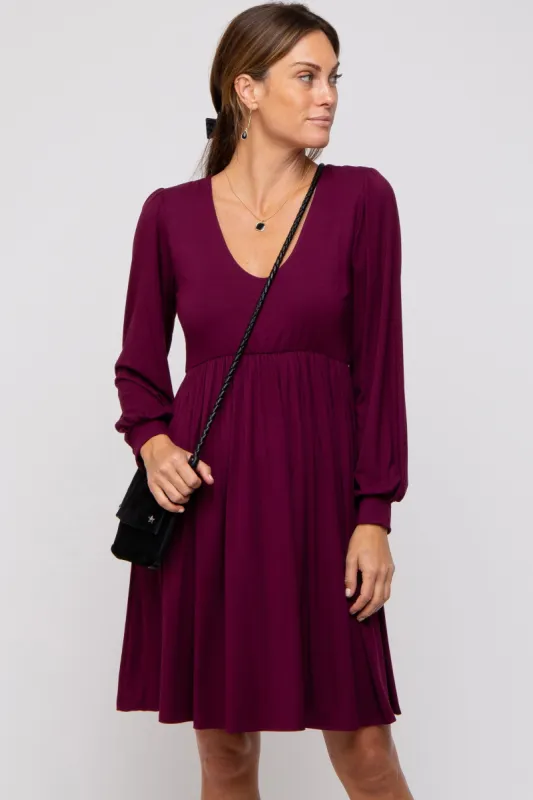 Burgundy Long Puff Sleeve Dress sold by Pinkblush