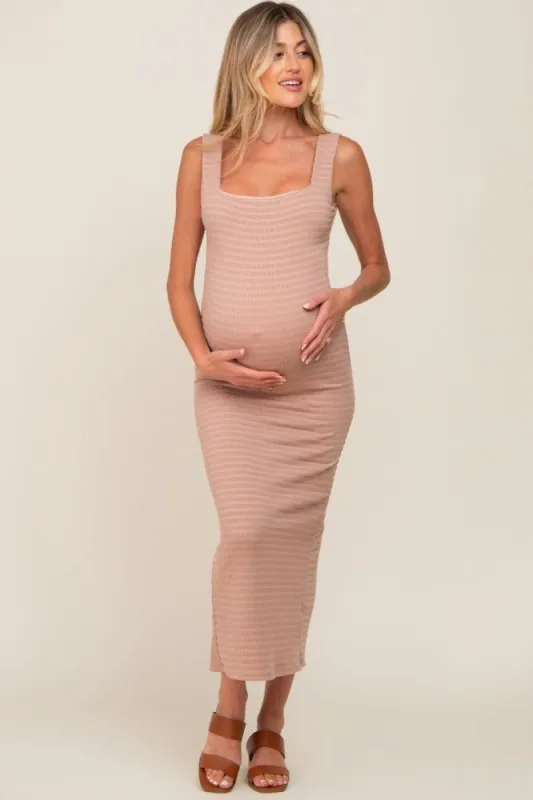 Mauve Textured Square Neck Scoop Back Maternity Maxi Dress made by Pinkblush