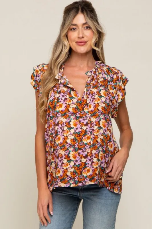 Brown Floral Layered Sleeve Maternity Top sold by Pinkblush