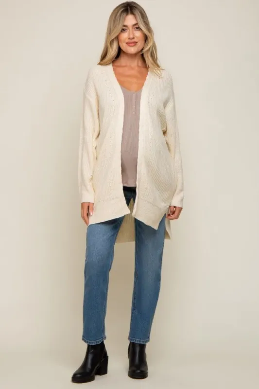 Cream Cable Knit Accent Maternity Cardigan sold by Pinkblush