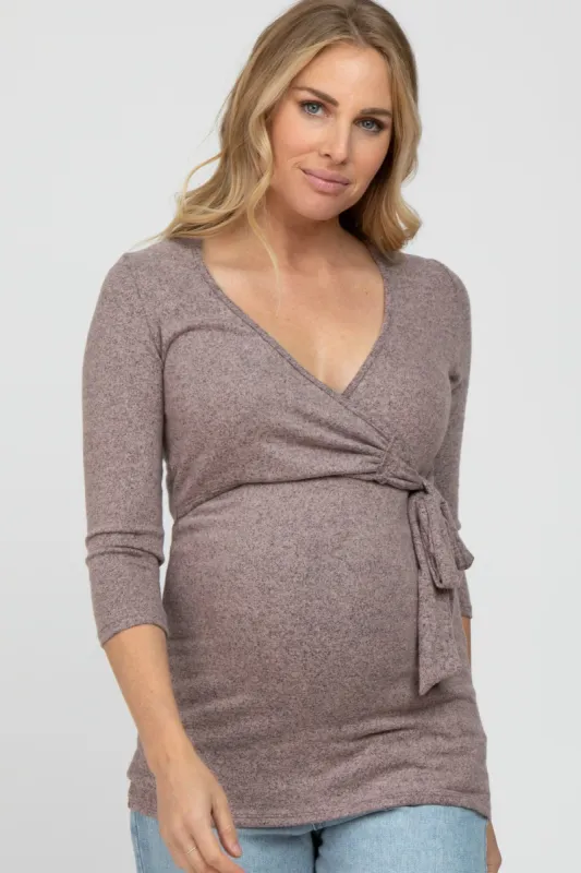 Pink Brushed Knit Maternity Wrap Top sold by Pinkblush