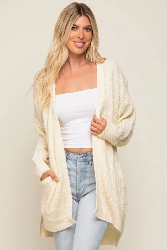 Cream Cable Knit Accent Cardigan sold by Pinkblush