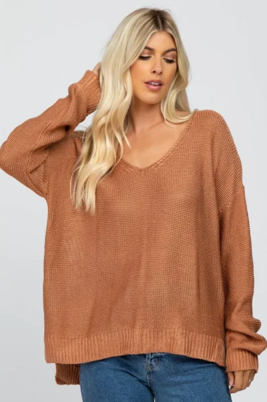 Rust Side Slit Knit Sweater sold by Pinkblush