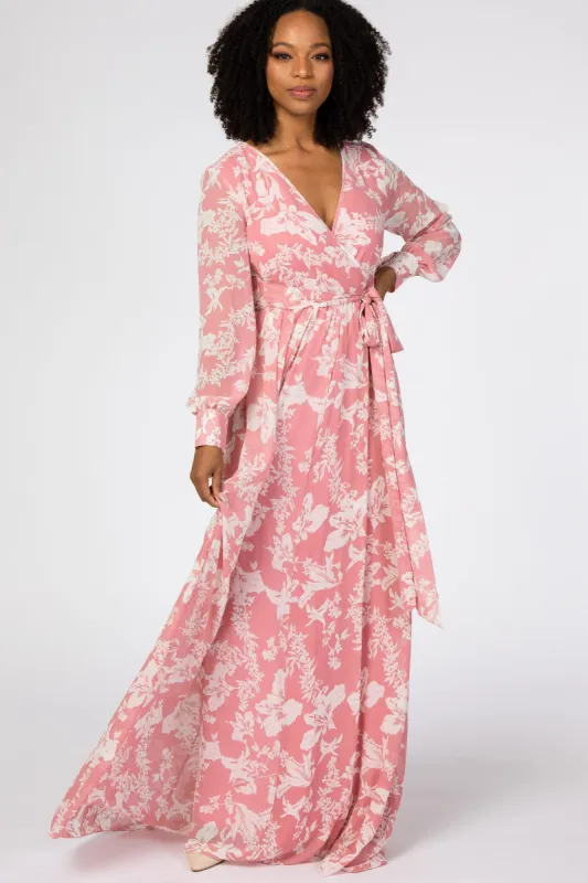 Pink Floral Chiffon Maxi Dress sold by Pinkblush