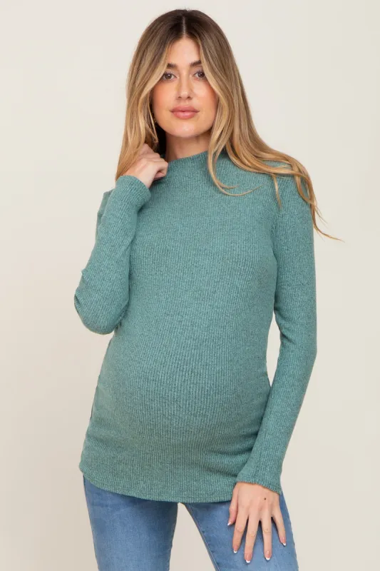Green Soft Rib Knit Long Sleeve Maternity Top sold by Pinkblush