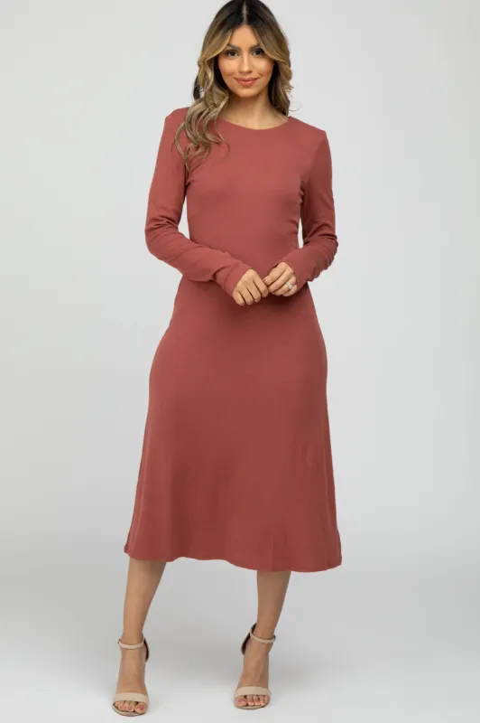 Mauve Solid Long Sleeve Dress sold by Pinkblush