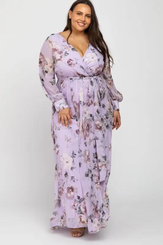 Lavender Floral Chiffon Plus Maxi Dress sold by Pinkblush