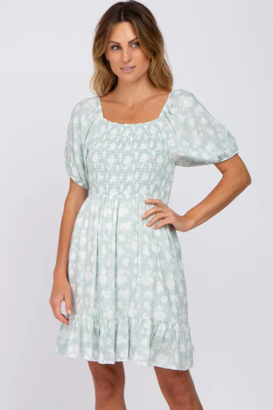 Mint Green Floral Smocked Dress sold by Pinkblush