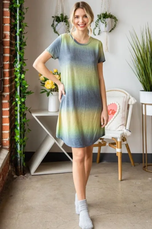 Green Ombre Tie Dye Short Sleeve Dress sold by Pinkblush