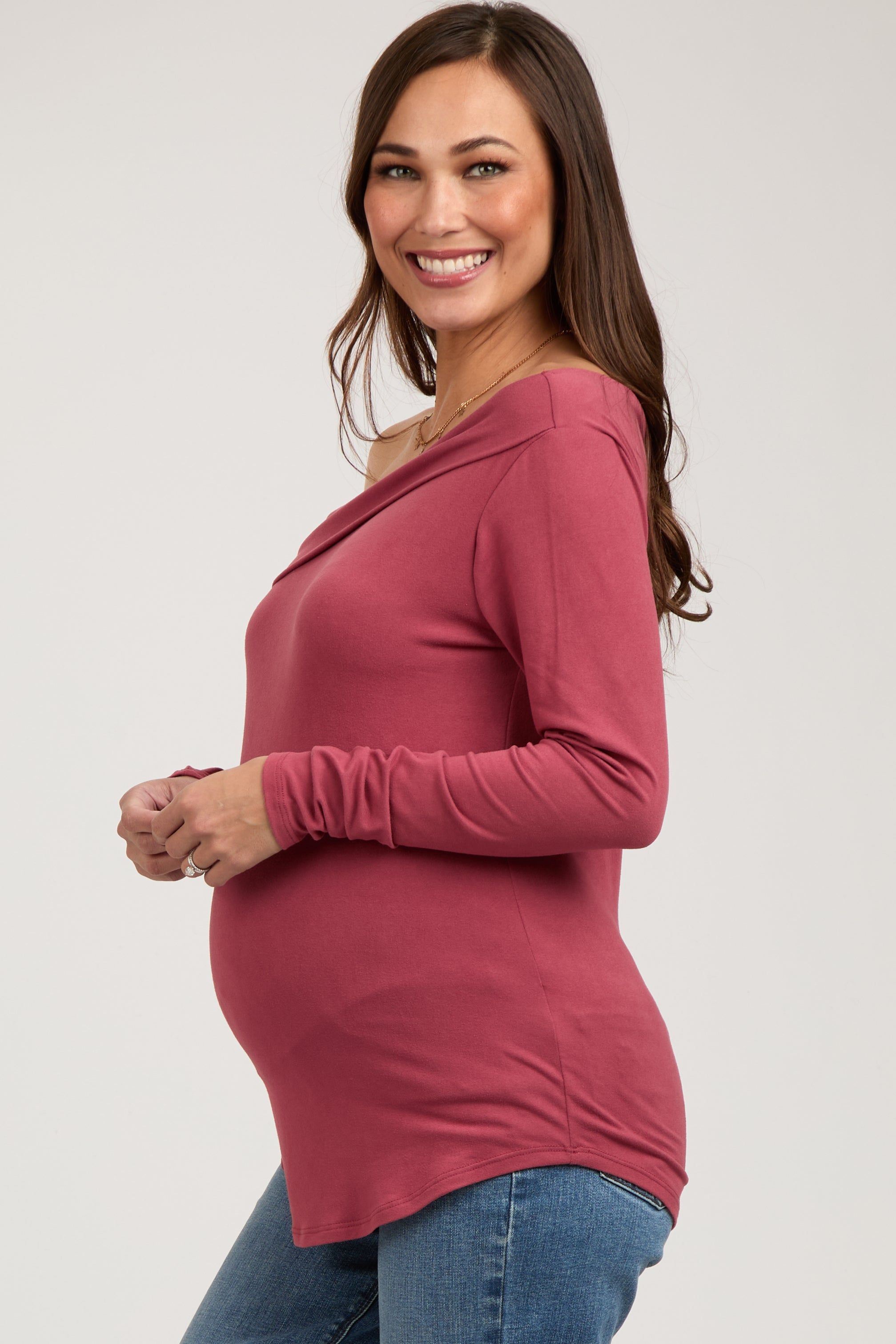 Rust Long Sleeve Off Shoulder Maternity Top sold by Pinkblush product image thumbnail 2