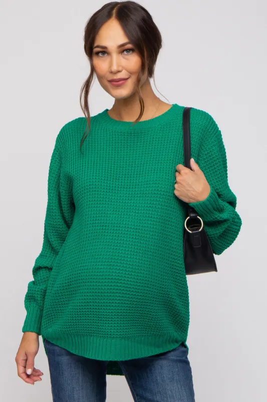 Emerald Green Waffle Knit Round Hem Maternity Sweater sold by Pinkblush