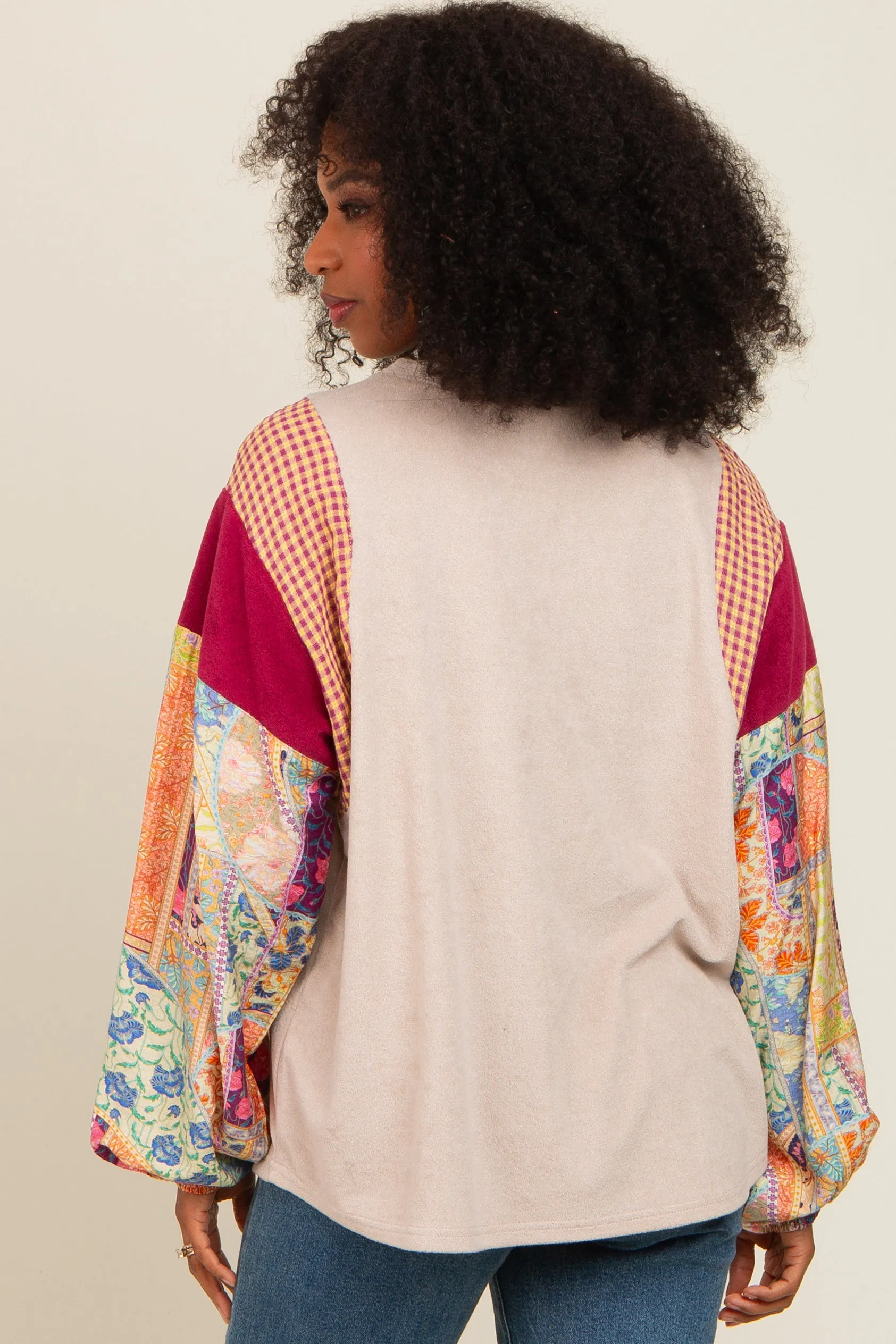 Beige Mixed Print Bubble Sleeve Top sold by Pinkblush product image thumbnail 4