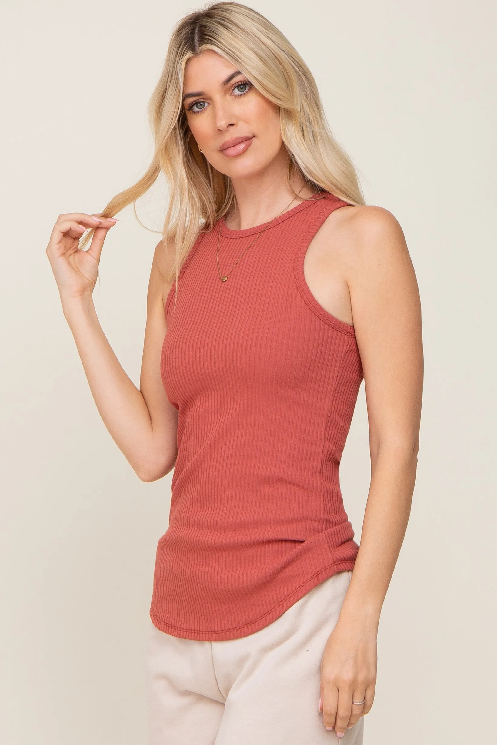 Rust Ribbed Basic Tank Top sold by Pinkblush product image thumbnail 2
