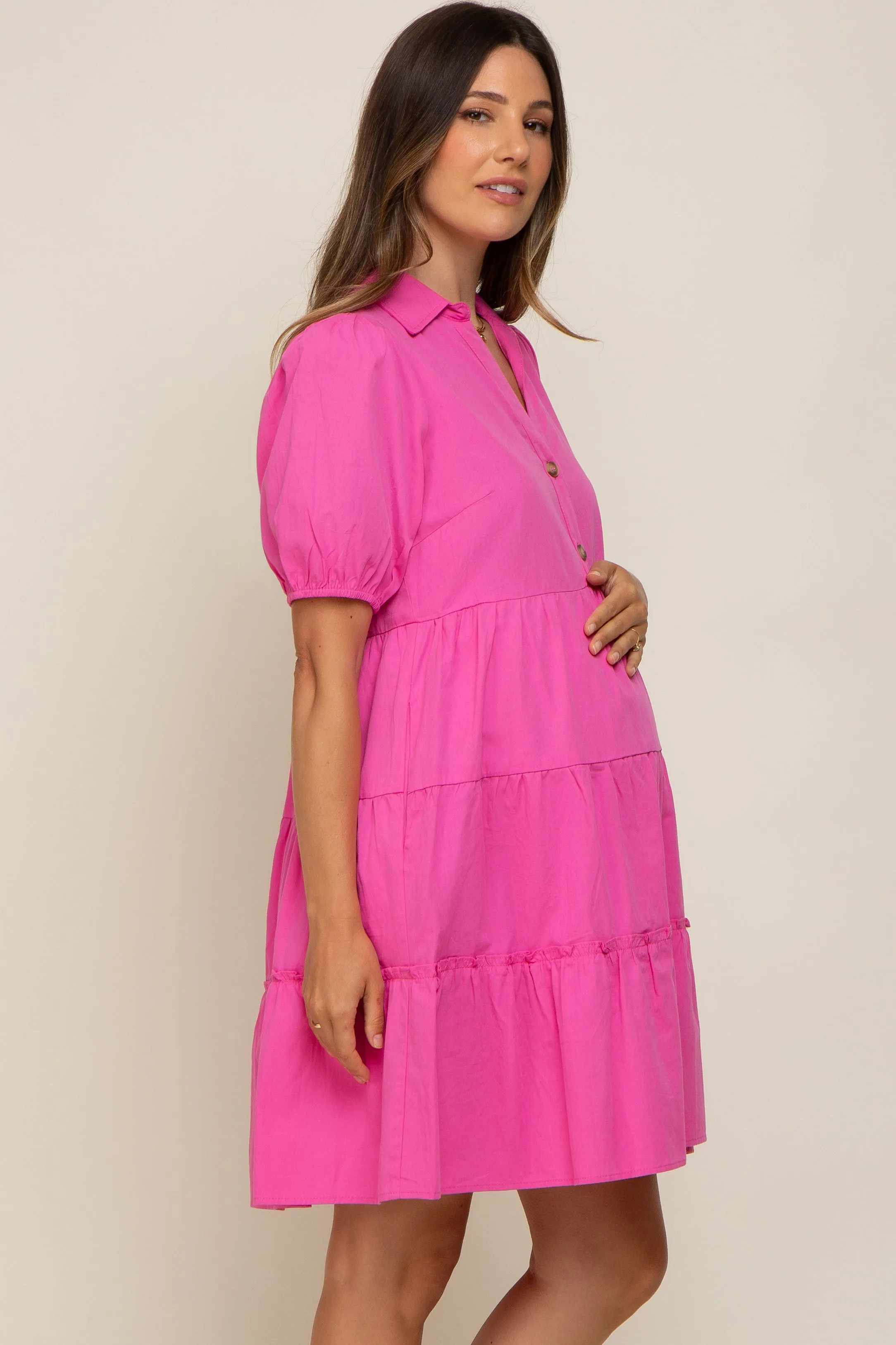 Pink Collared Tiered Maternity Dress sold by Pinkblush product image thumbnail 2