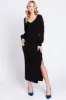 Black Soft Ribbed V-Neck Side Slit Maternity Midi Dress sold by Pinkblush