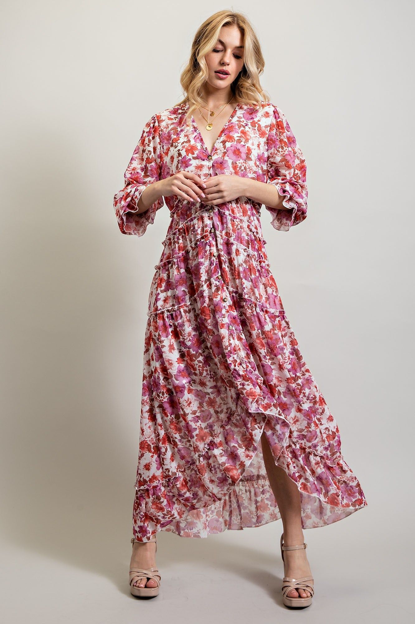 White Bohemian Floral High Low Maxi Dress sold by Pinkblush product image thumbnail 4