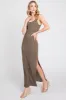 Brown Ribbed Sleeveless Side Slit Maternity Maxi Dress sold by Pinkblush