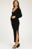 Black Soft Ribbed V-Neck Side Slit Maternity Midi Dress sold by Pinkblush