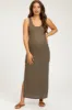 Brown Ribbed Sleeveless Side Slit Maternity Maxi Dress sold by Pinkblush